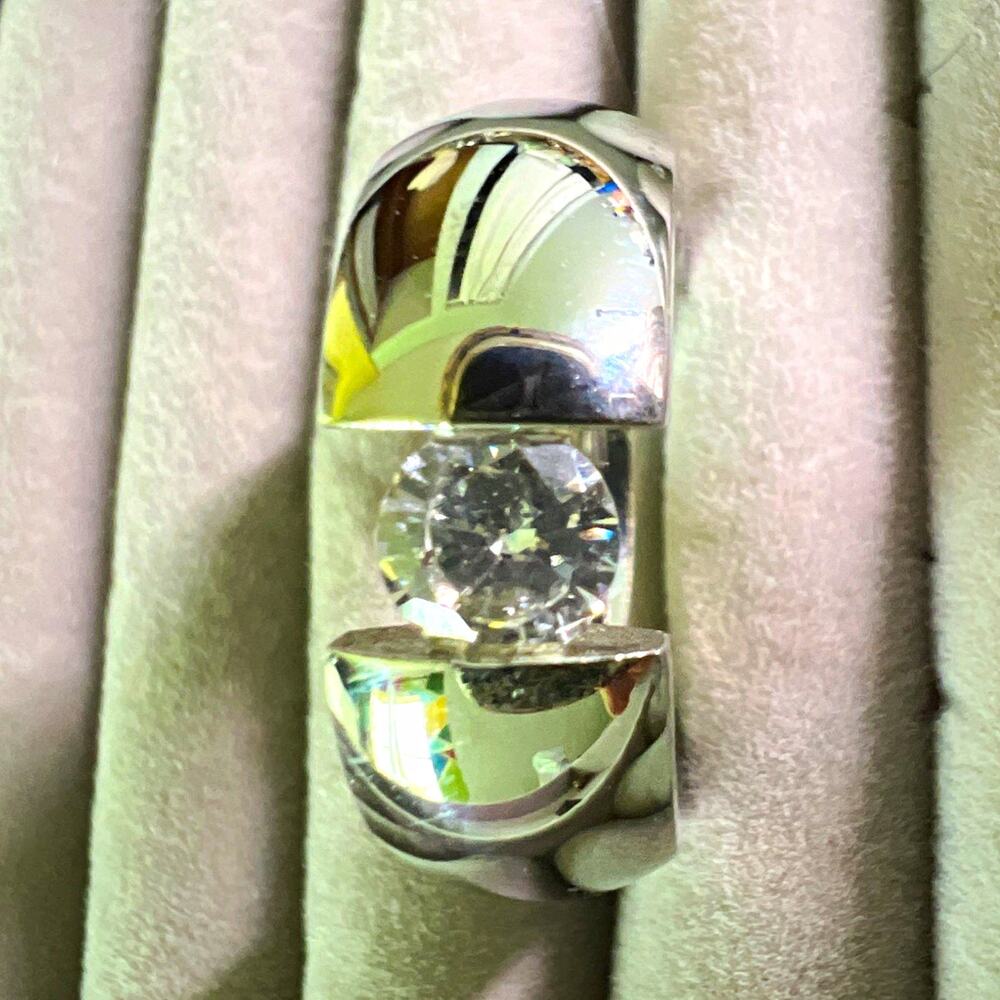Silver Tone Bezel Set Clear Round Simulated Cubic Zirconia Band Ring 6.5 10mm